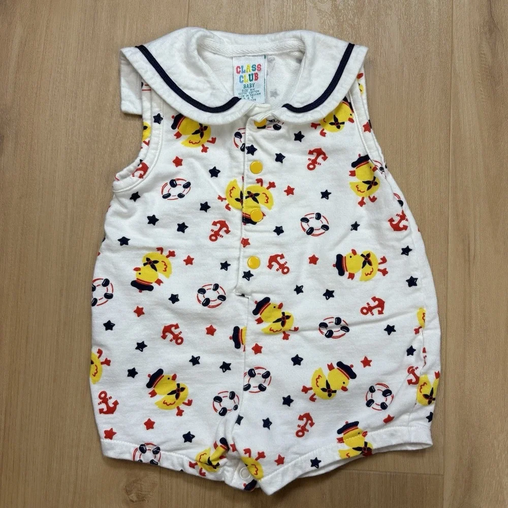 Vintage Class Club Baby Romper 6 Month Ducks Sailor Nautical Anchors Stars